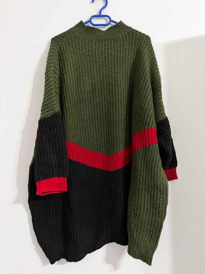 Kadın Haki Renkli Boğazlı Örgü Kazak elbise - Görsel 3