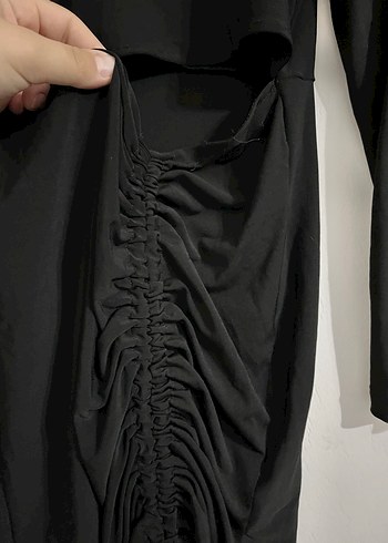 Uzun Kollu Siyah Drapeli Kadın Elbise - Görsel 2