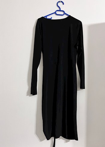 Uzun Kollu Siyah Drapeli Kadın Elbise - Görsel 4