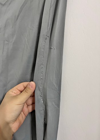 Gri Keten Midi Uzun Drapeli Etek - Görsel 2