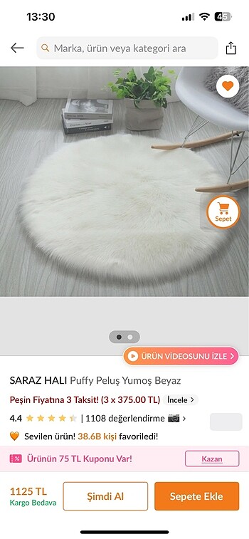 Puffy peluş yumoş beyaz halı
