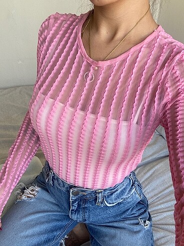 Pembe transparan bluz