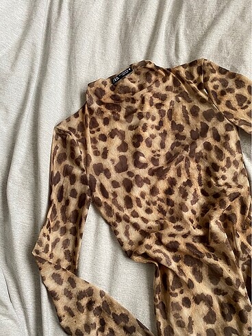 Zara Zara Transparan Tül leopar bluz