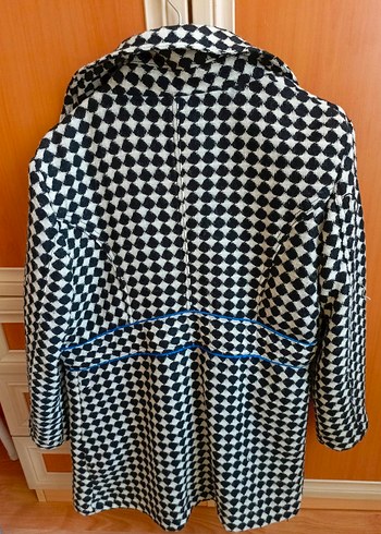 Düğmeli Mavi Kareli Midi Kadın Kaban - Görsel 4