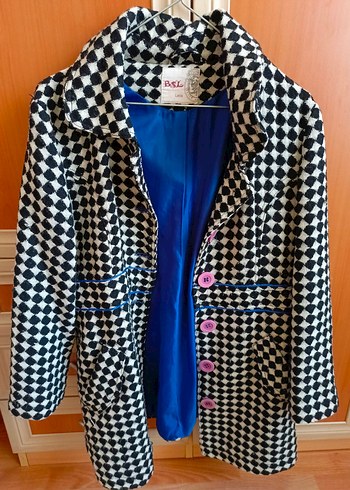 Düğmeli Mavi Kareli Midi Kadın Kaban - Görsel 2