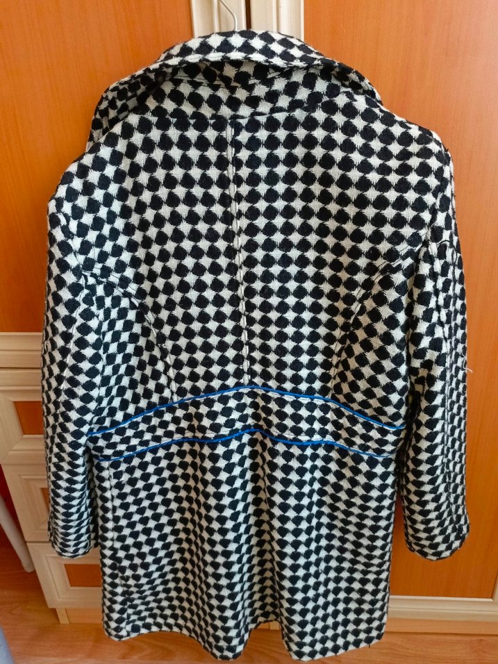 Düğmeli Mavi Kareli Midi Kadın Kaban - Görsel 4