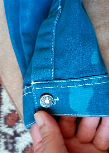 Düğmeli Mavi Kadın Denim Ceket - Görsel 3