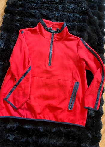 Kırmızı Deri Fermuarlı unisexs ince polar sweat - Görsel 5