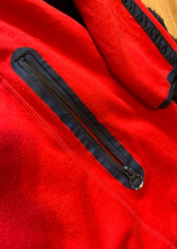 Kırmızı Deri Fermuarlı unisexs ince polar sweat - Görsel 2