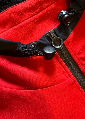 Kırmızı Deri Fermuarlı unisexs ince polar sweat - Görsel 4