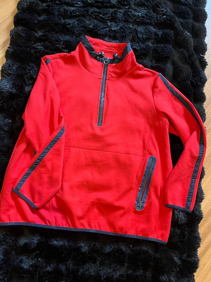 Kırmızı Deri Fermuarlı unisexs ince polar sweat - Görsel 5