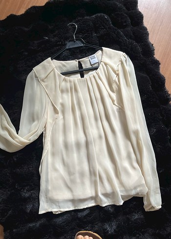 Kadın Beyaz Saten Salaş Uzun Kollu Bluz - Görsel 2