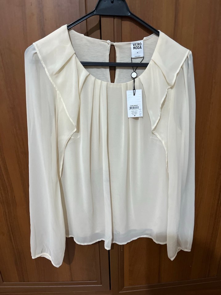 Kadın Beyaz Saten Salaş Uzun Kollu Bluz - Görsel 4