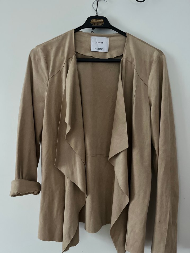 Bej Kadın Süet Salaş Midi Ceket mango - Görsel 4