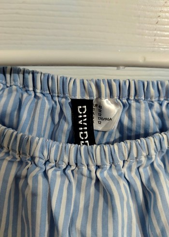 xl Beden H&M Mavi Çizgili Mini Fırfırlı Bluz