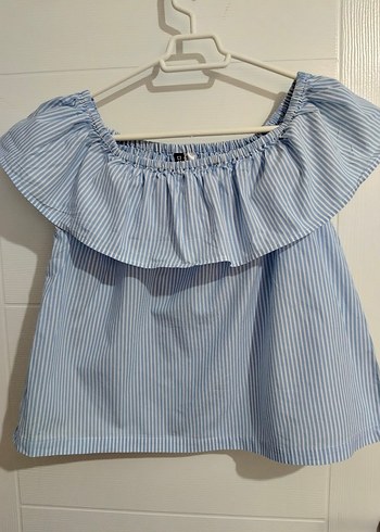 H&M Mavi Çizgili Mini Fırfırlı Bluz
