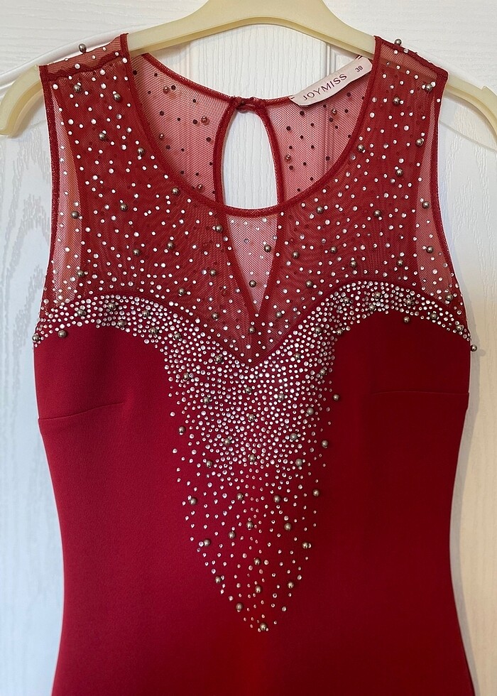 Mini saten kırmızı abiye elbise - Görsel 2