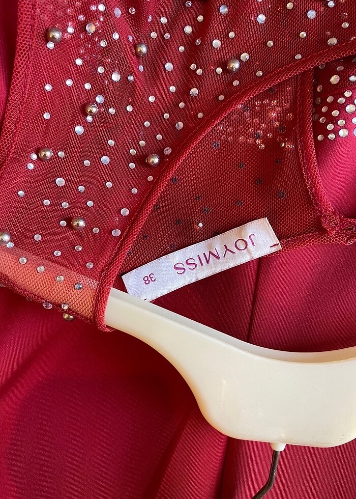 Mini saten kırmızı abiye elbise - Görsel 3