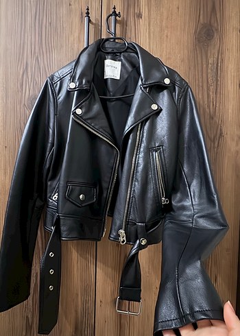 Siyah Kadın Deri Biker Ceket - Görsel 2