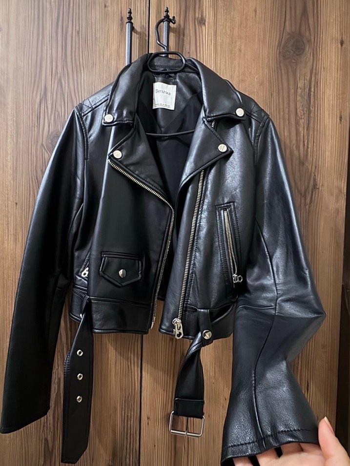 Siyah Kadın Deri Biker Ceket - Görsel 2