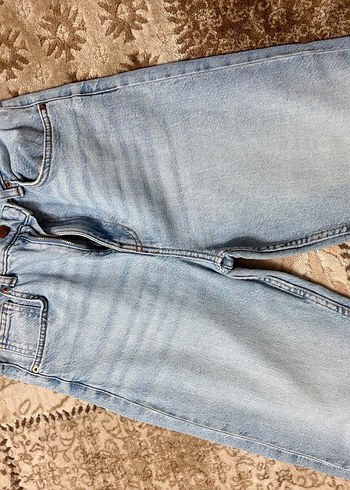 Kadın Mavi Peluş Detaylı Bol Kesim Denim Pantolon - Görsel 4