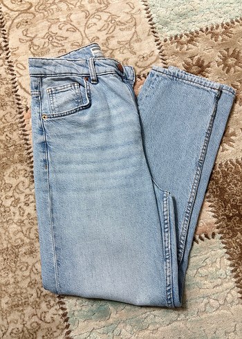 Kadın Mavi Peluş Detaylı Bol Kesim Denim Pantolon - Görsel 2