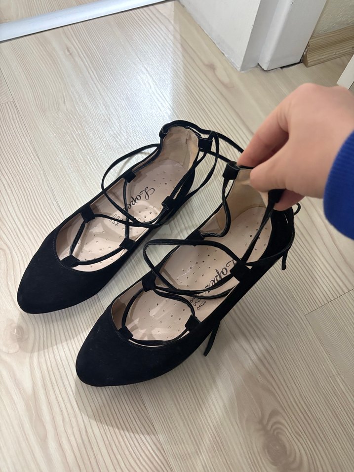 Siyah Elastik Bağcıklı Kadın Stiletto - Görsel 2