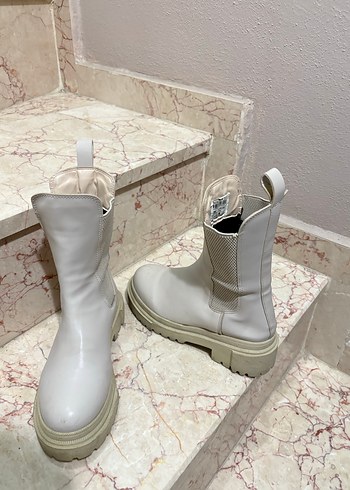 Beyaz Deri Platform Topuklu Kadın Bot - Görsel 5