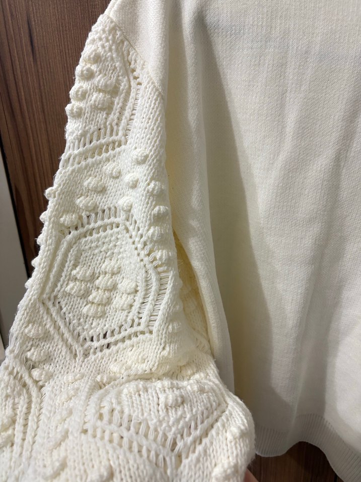 Beyaz Nakışlı Bohem Örgü Kazak - Görsel 4