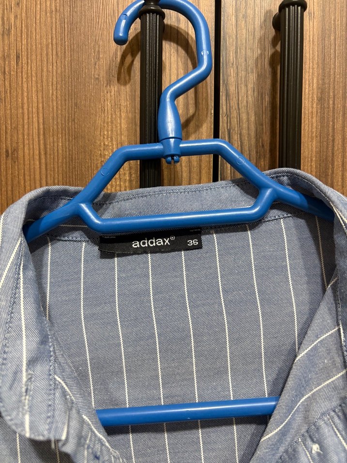 Düğmeli Çizgili Pamuk Gömlek - Görsel 3