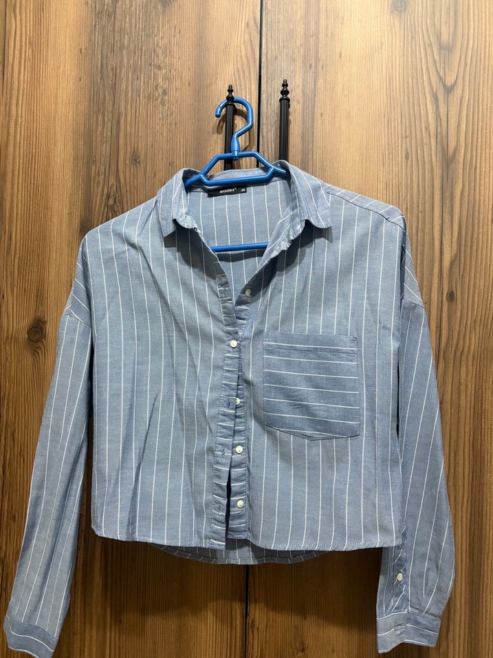 Düğmeli Çizgili Pamuk Gömlek - Görsel 2