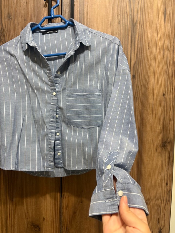 Düğmeli Çizgili Pamuk Gömlek - Görsel 4