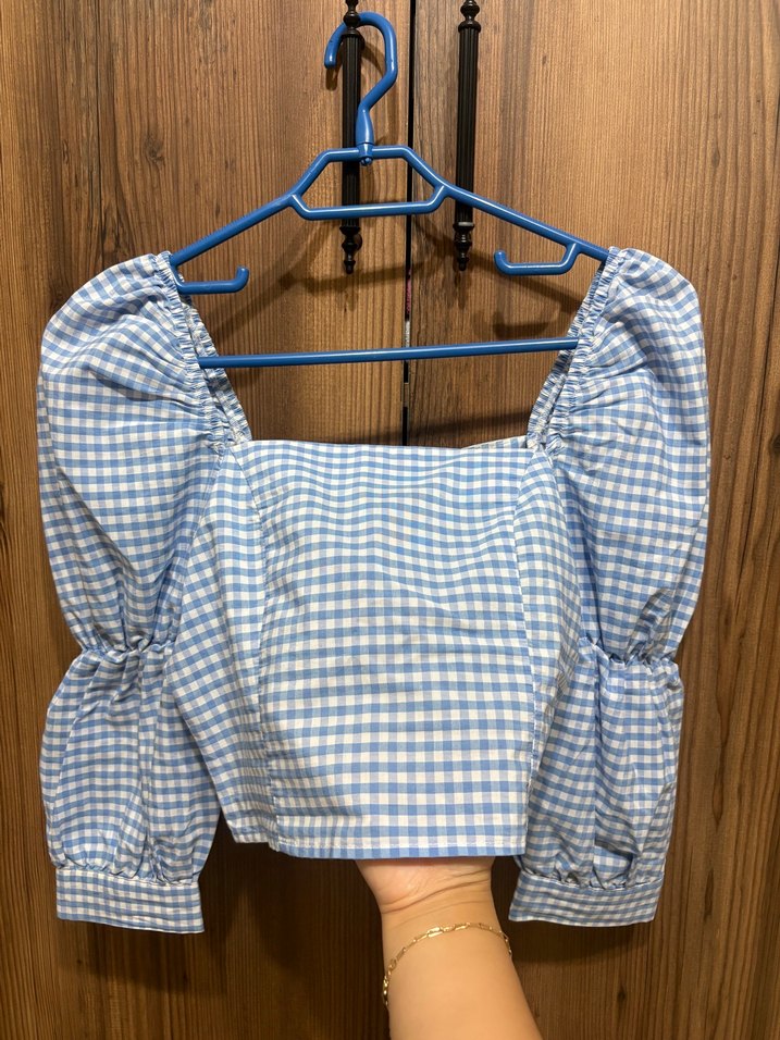 Mavi Kareli Mini Gömlek - Görsel 2