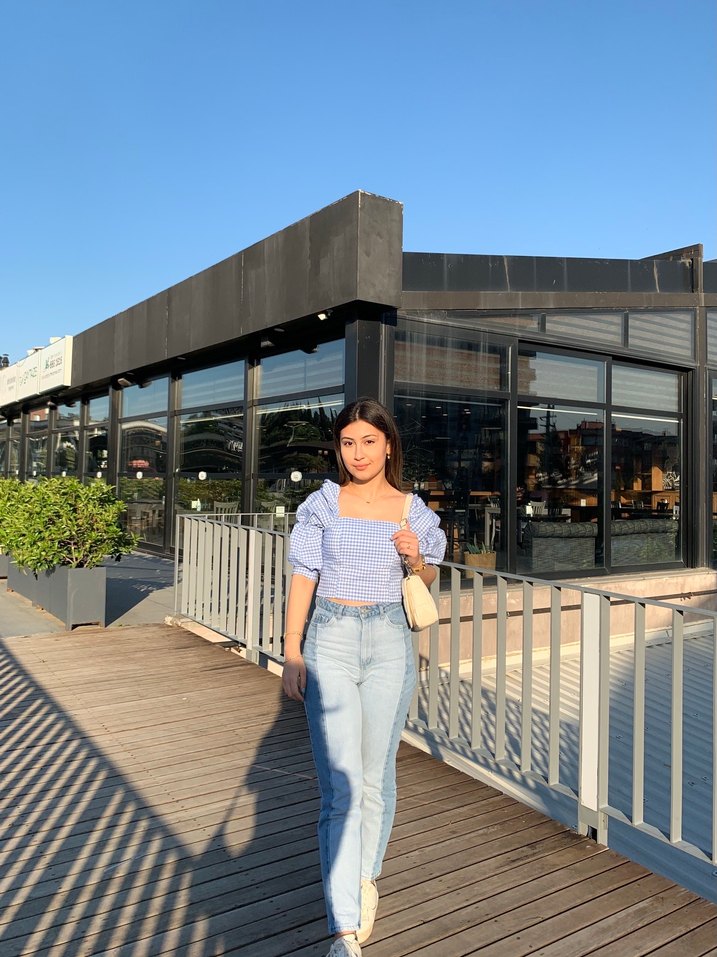 Mavi Kareli Mini Gömlek - Görsel 5