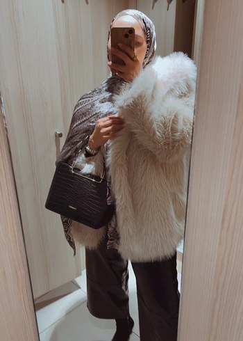 Gri Zebra Desenli Suni Kürk Midi Mont - Görsel 2