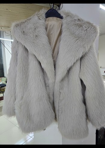 Gri Zebra Desenli Suni Kürk Midi Mont - Görsel 4