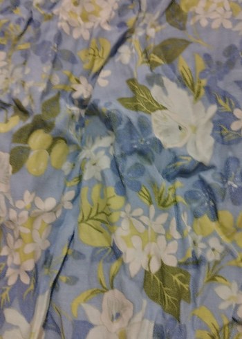 Düğmeli Mavi Çiçekli Keten Gömlek - Görsel 10
