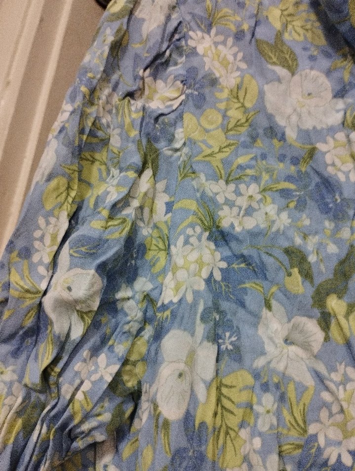 Düğmeli Mavi Çiçekli Keten Gömlek - Görsel 5