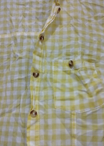Sarı Pamuklu Düğmeli Kısa Kollu Gömlek - Görsel 3