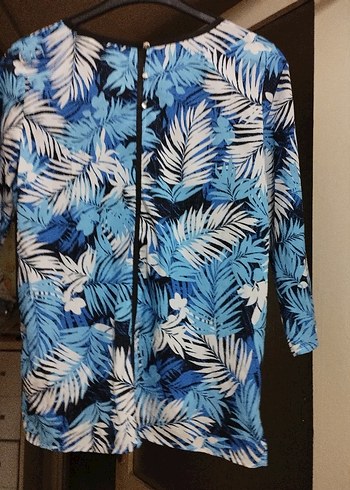 Mavi Baskılı Uzun Kollu Kadın Bluz - Görsel 6