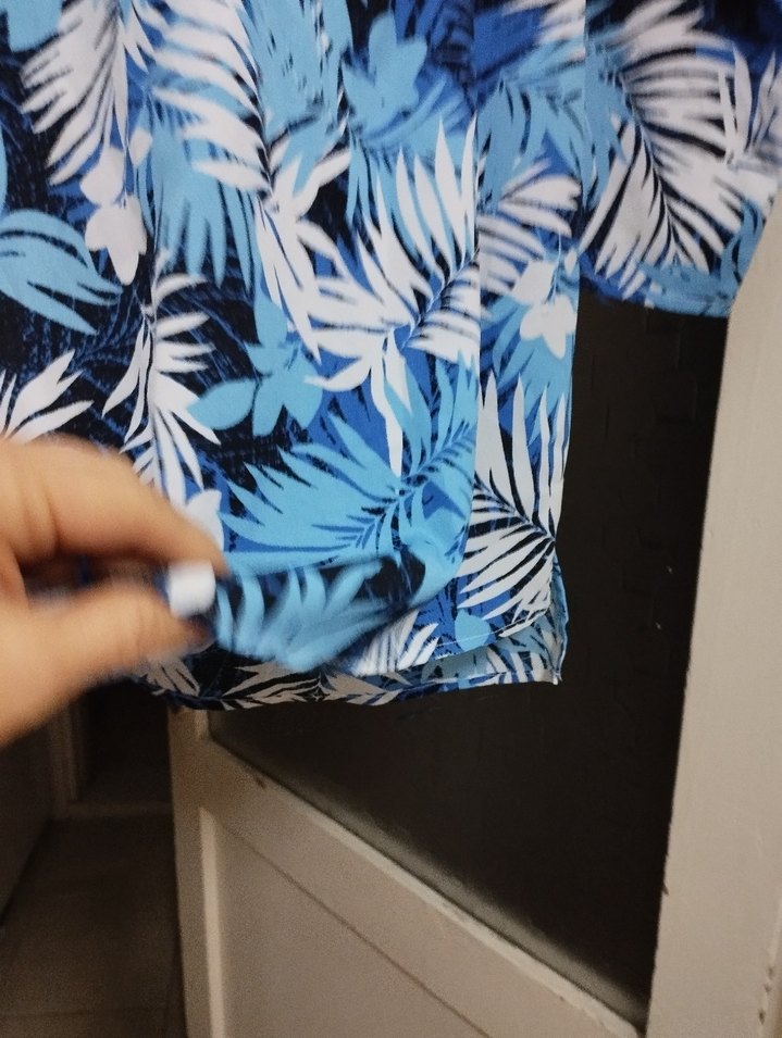 Mavi Baskılı Uzun Kollu Kadın Bluz - Görsel 3