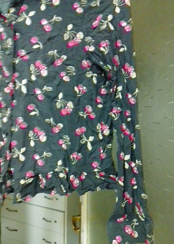 Pembe Desenli Uzun Kollu Kadın Gömlek - Görsel 5