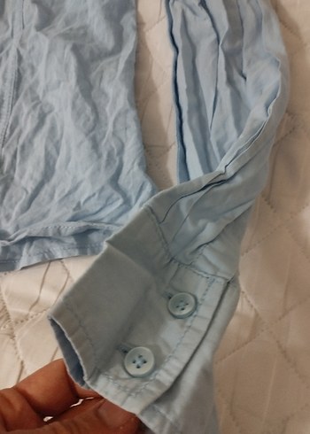 Mavi Keten Kadın Gömlek - Görsel 8