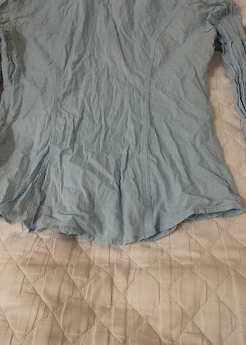 Mavi Keten Kadın Gömlek - Görsel 10