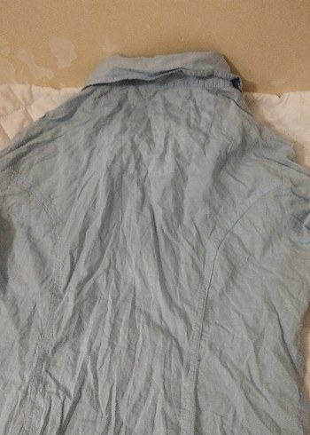 Mavi Keten Kadın Gömlek - Görsel 11