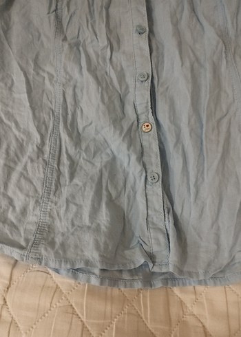 Mavi Keten Kadın Gömlek - Görsel 2