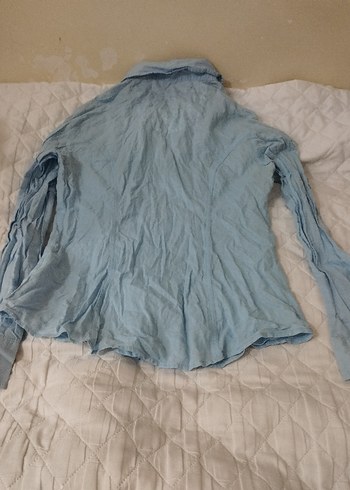 Mavi Keten Kadın Gömlek - Görsel 9