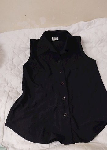 Siyah Keten Düğmeli Kolsuz Gömlek - Görsel 5