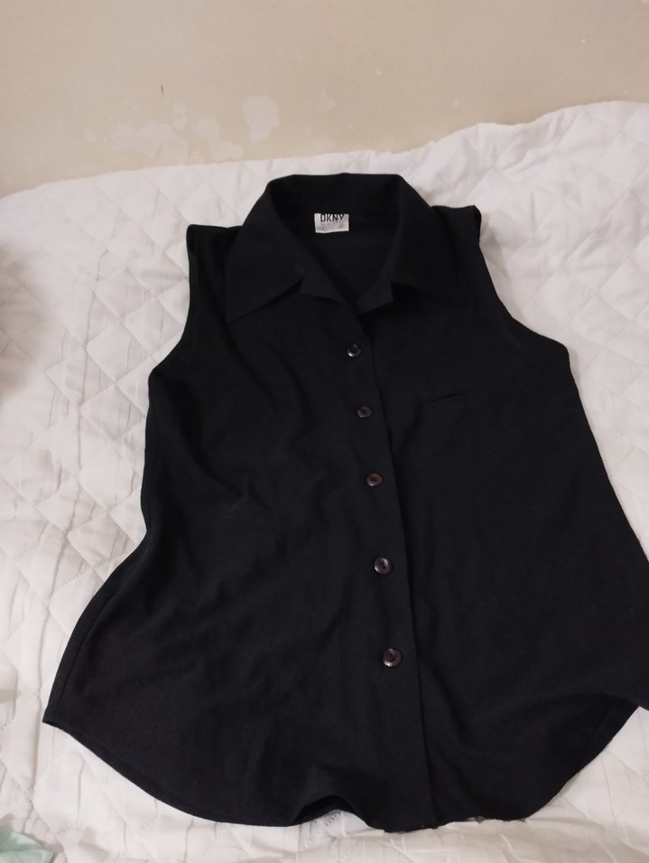 Siyah Keten Düğmeli Kolsuz Gömlek - Görsel 5