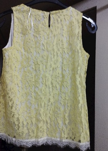 Sarı Dantel detaylı beyaz Bluz - Görsel 8